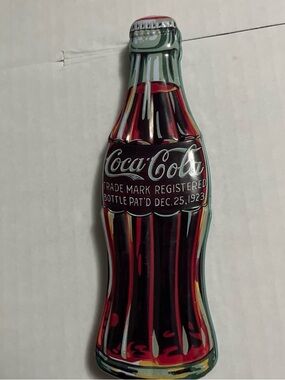 Coca-Cola Red and Green Bottle Tin Wall Sign